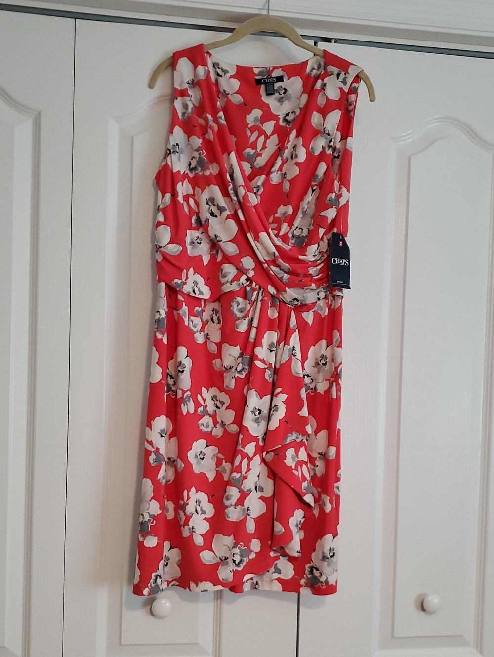 Chaps Pink and White Floral Draped Midi Dress